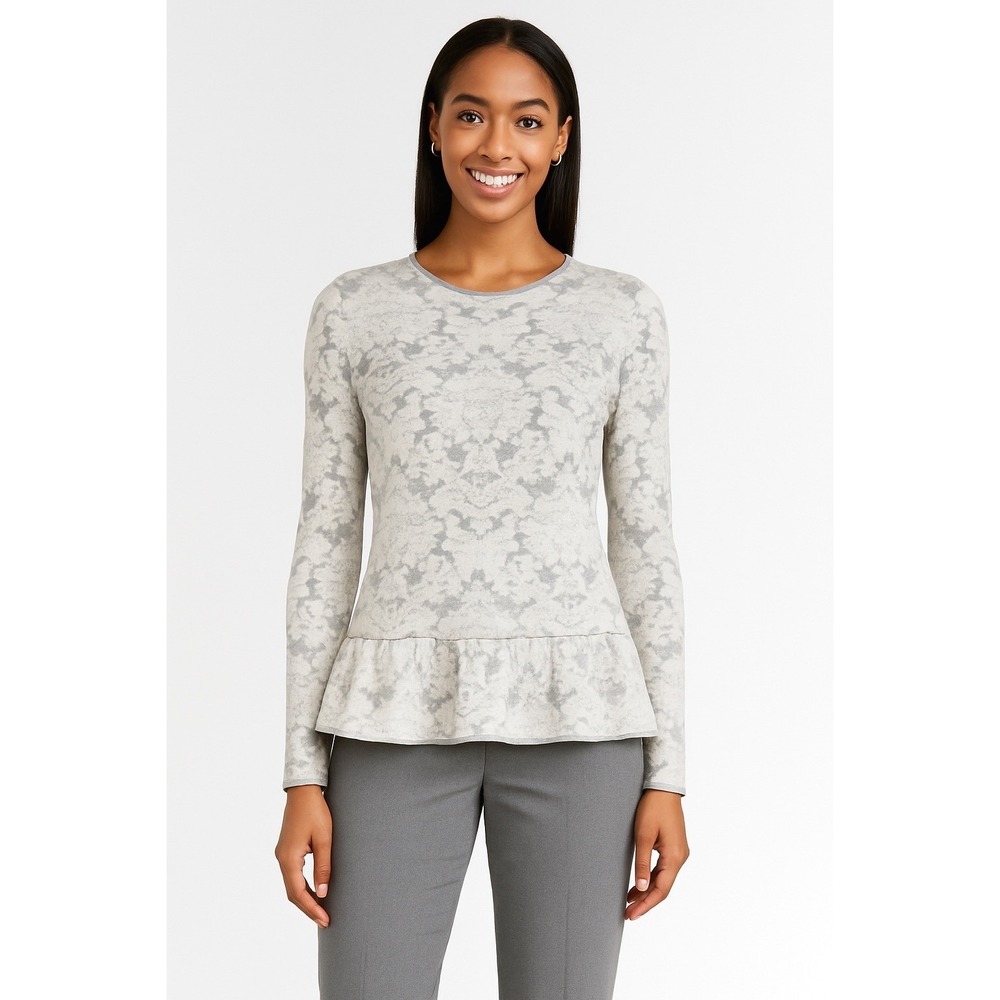 Ann Taylor Gray Floral Long Sleeve Peplum Sweater S Modern Academia Preppy 90-43